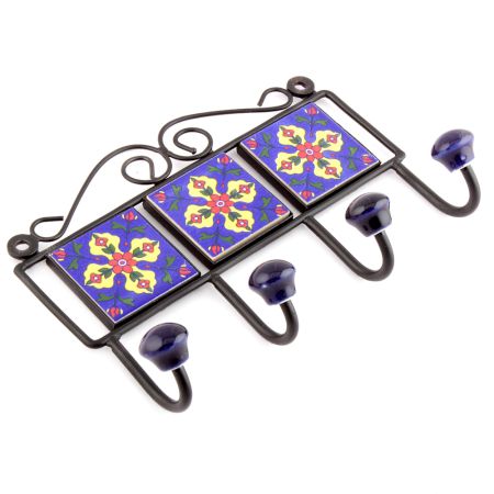 Navy Blue Red Tiny Flower Tiles Hooks
